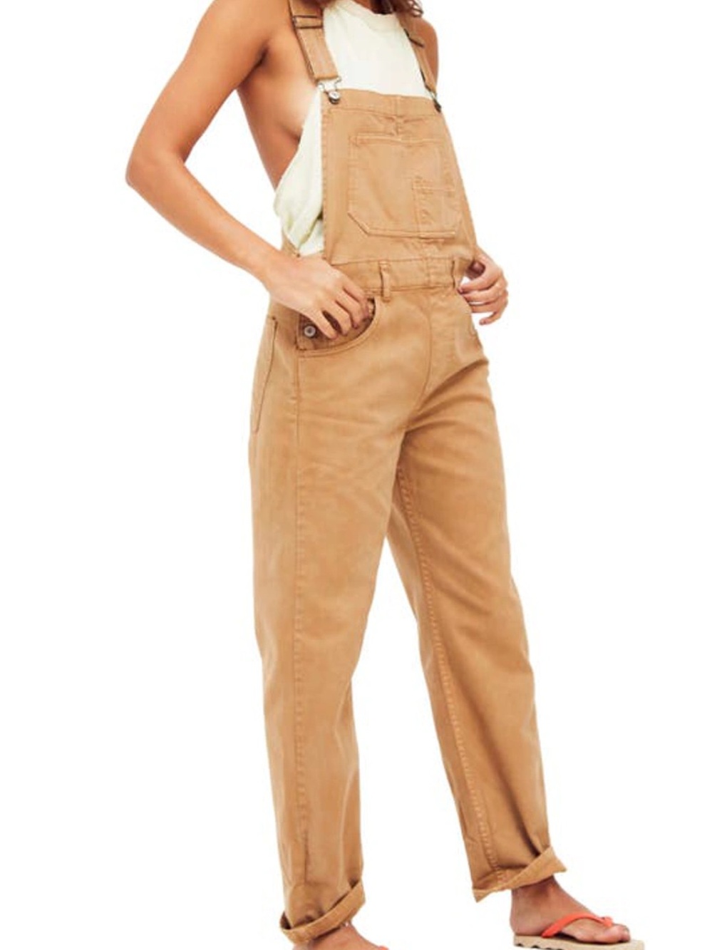 Like new! Free People We the Free Denim Ziggy Overalls in Khaki/Tan Size Large